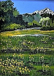 Alpine Flowered Mountainside Size: 8 ½ X 11 Unframed  17 X 20” Framed Year:  2002 By Antonio del Moral
